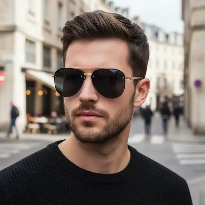 Lunettes de soleil semi-montantes à double barre pour hommes