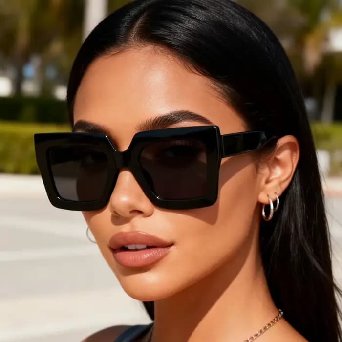 Une paire de lunettes de soleil rétro à monture large et couleur unie pour femmes