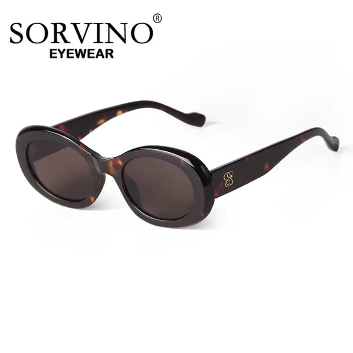 SORVINO tendance coquille de tortue noir ovale lunettes de soleil dégradé marron lentille ronde femmes hommes