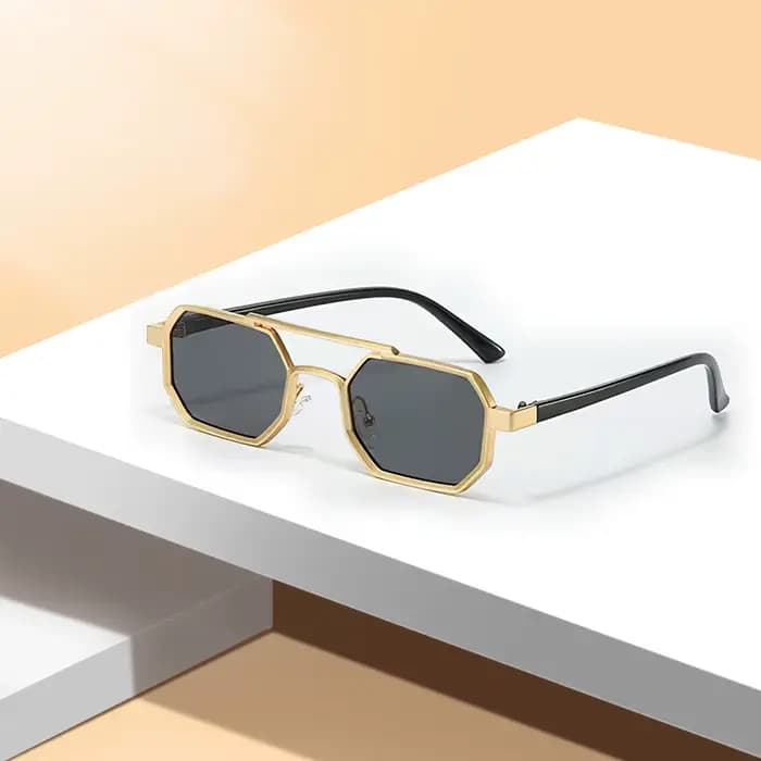 Lunettes de soleil élégantes en métal avec monture bicolore - Verres bleu dégradé