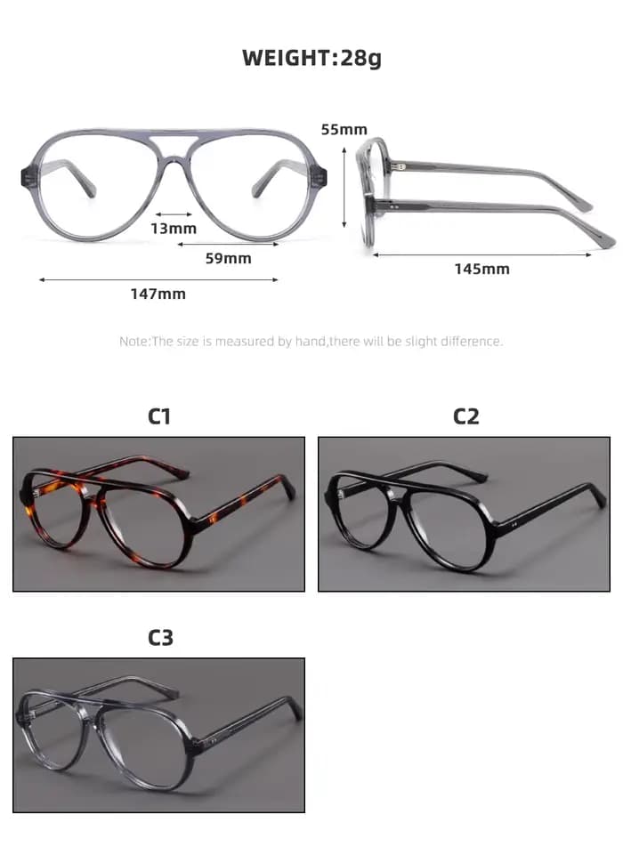 Lunettes de pilote en acétate à grande monture pour hommes