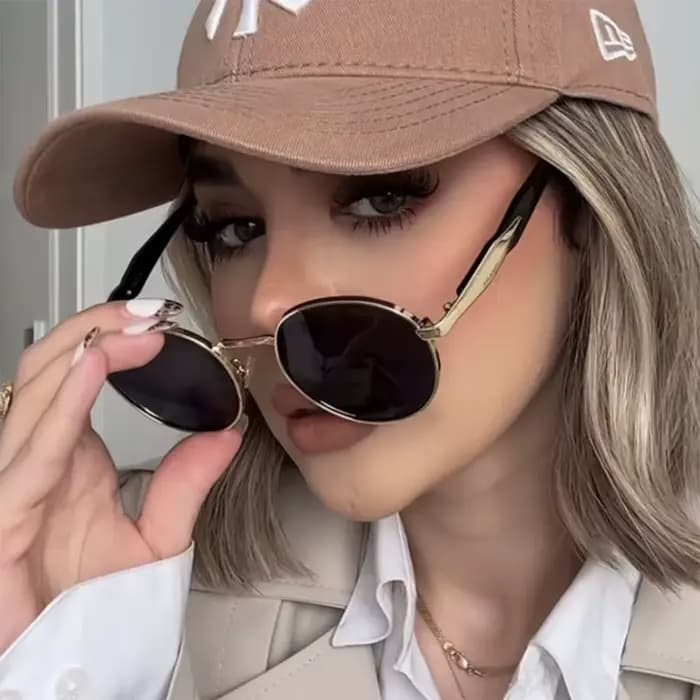 Lunettes de soleil rondes Vintage en métal pour femmes