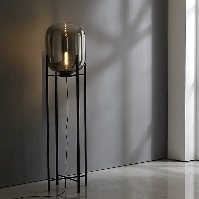 Lampadaire sur pied boule de verre Oda Pulpo, lampe sur pied pour chambre, bureau, salon, lecture, villa, bulle, gris fumé