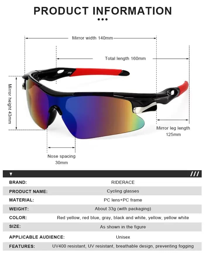 Sport hommes lunettes de soleil route vélo