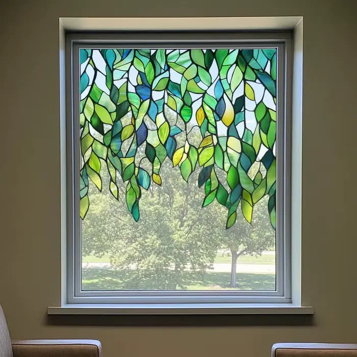Feuilles vertes suspendues vignes autocollant en verre statique plante Pattren fenêtre coin décor Film auto-adhésif pour la décoration de fenêtres de la maison
