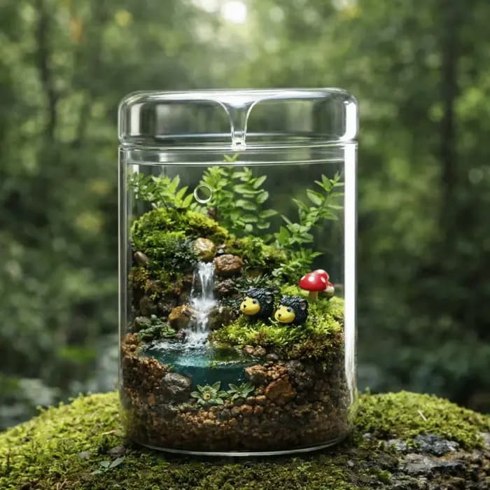 Terrarium cylindrique en verre transparent décoratif, micro-paysage, couvercle perforé, bouteille de visualisation pour plantes succulentes et mousse, présentoir pour bonsaï