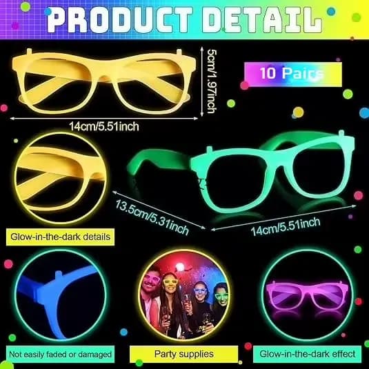 10 paires de lunettes lumineuses qui brillent dans le noir