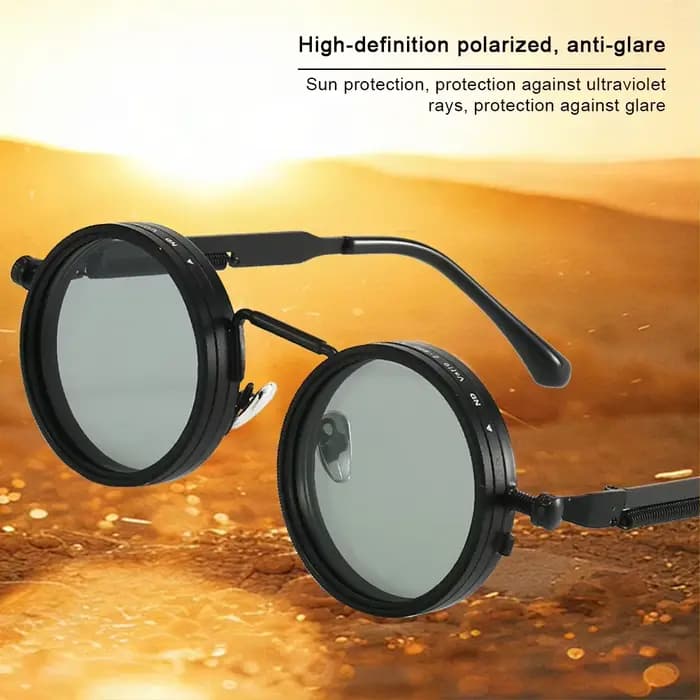 Lunettes de soleil polarisées rondes à 9 niveaux de luminosité réglable pour hommes et femmes