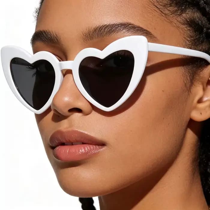 Lunettes de soleil tendance en forme de cœur blanc pour femme