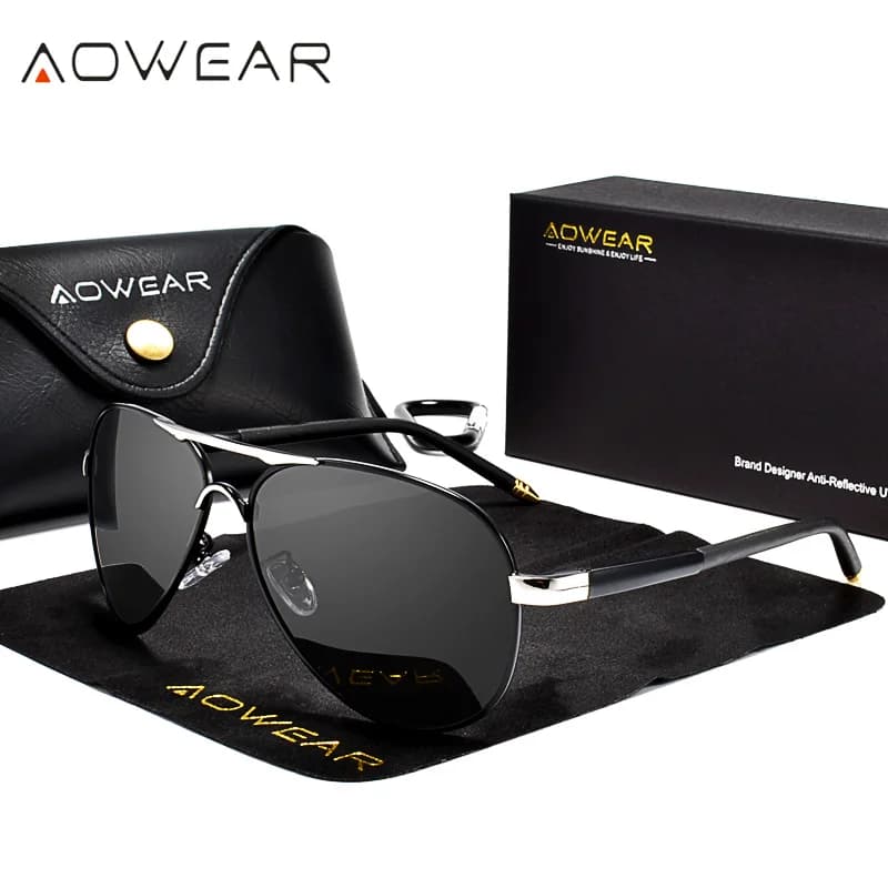 AOWEAR Aviation lunettes De soleil polarisées hommes conduite miroir lunettes De soleil mâle marque 
