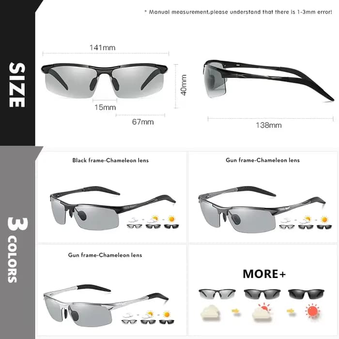 COOLPANDAS – lunettes de soleil polarisées photochromiques en aluminium pour hommes, anti-éblouissem