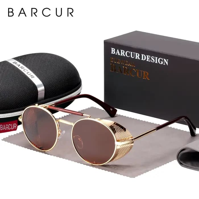 BARCUR lunettes de soleil rondes polarisées Steampunk hommes lunettes de soleil rétro pour femmes St