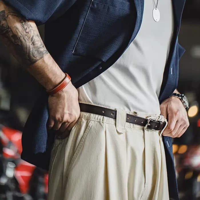 Maden hommes nouveau rétro noir couleur unie polyvalent quotidien en cuir véritable première couche