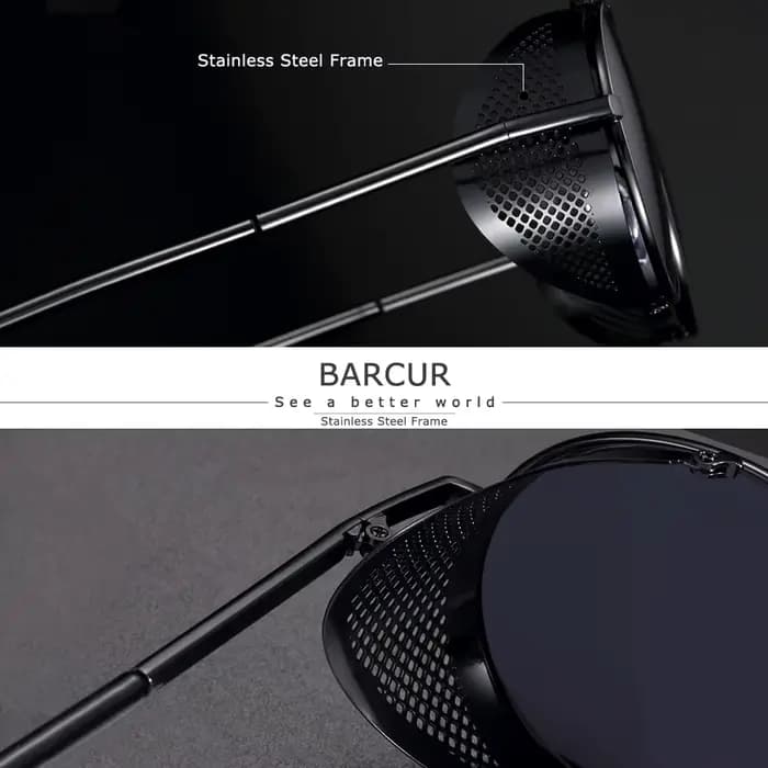 BARCUR lunettes de soleil rondes polarisées Steampunk hommes lunettes de soleil rétro pour femmes St