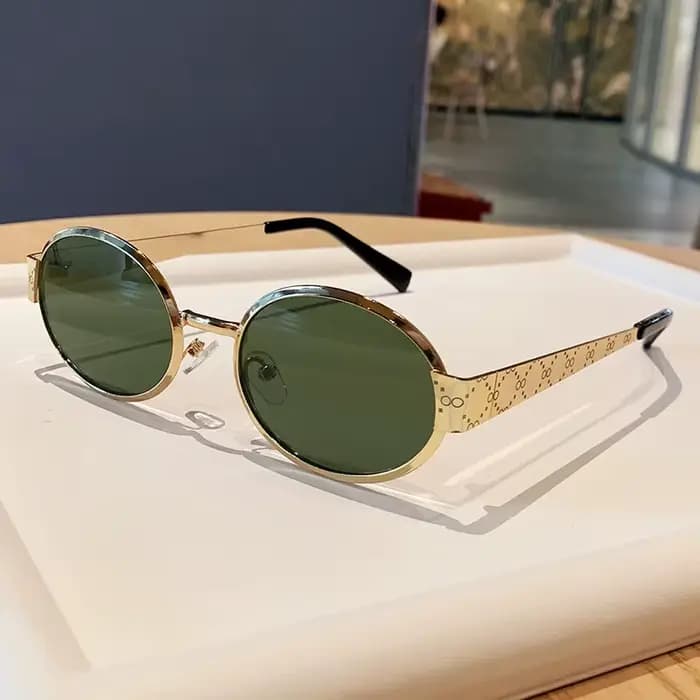 Glamour luxe femmes lunettes de soleil métal ovale marque lunettes de soleil pour dames élégant conc