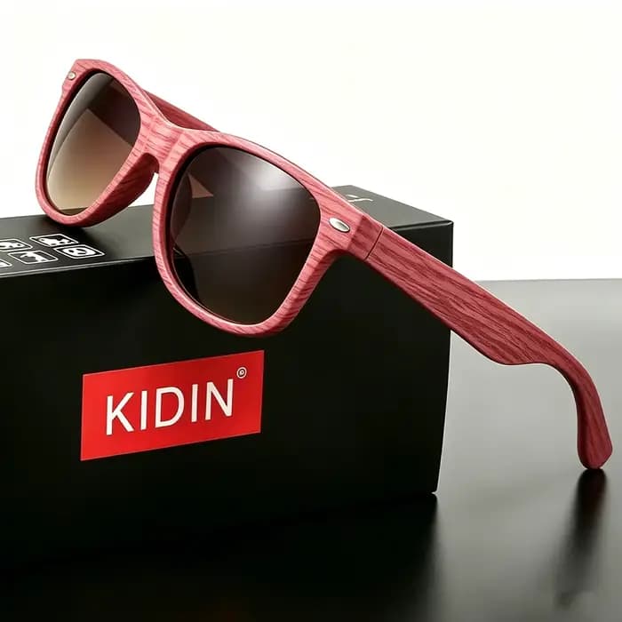 Lunettes de soleil KIDIN imitation grain de bois style Wayfarer pour hommes et femmes, protection UV