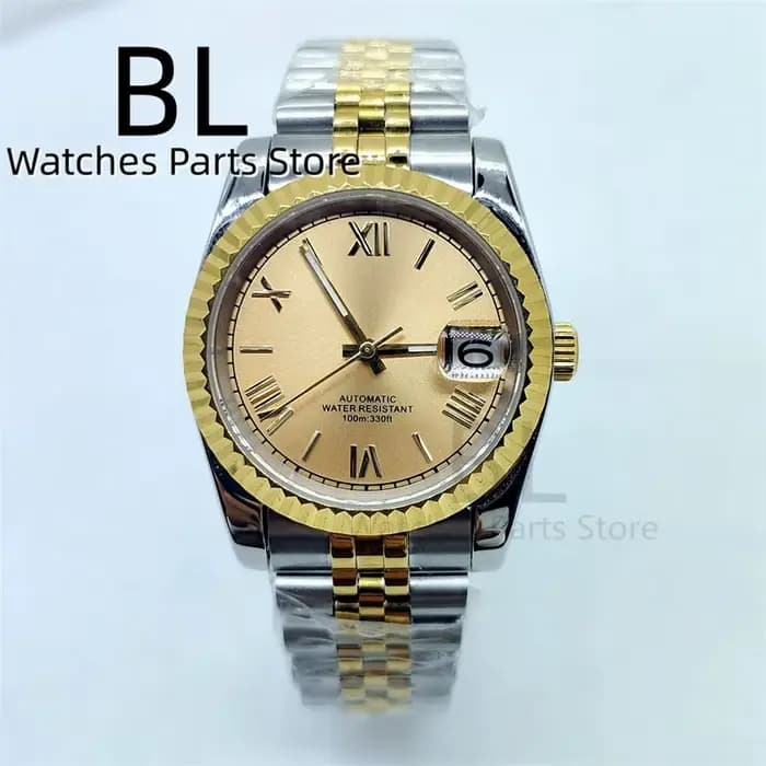 BLIGER-Montre existent pour Homme, Lunette Cannelée, Deux Tons, Index Romain, Cadran localité, Brace