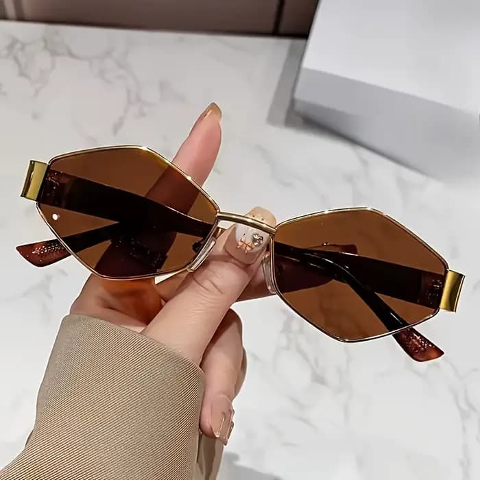Lunettes à monture dorée hexagonale rétro pour femmes, 2 pièces, à la mode, légères pour un usage qu
