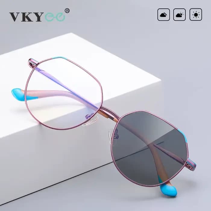 VKYEE géométrie photochromique Anti lumière bleue femmes lunettes de lecture pour myopie hypermétrop