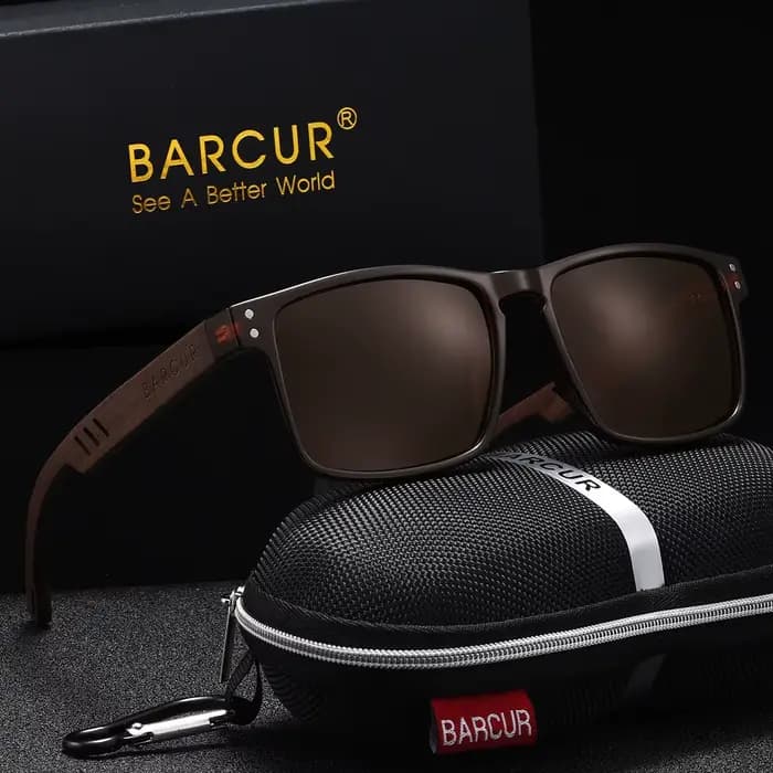 BARCUR-Lunettes de soleil carrées en bois polarisées pour hommes et femmes, faites à la main, vintag