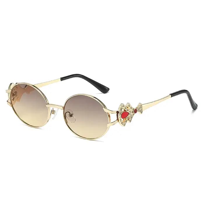 Lunettes de soleil de luxe en strass pour femmes, verres ovales en cristal rouge, verres flash pour
