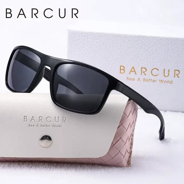 BARCUR mode TR90 hommes lunettes de soleil robuste Durable cadre rectangulaire Cool Sports de plein