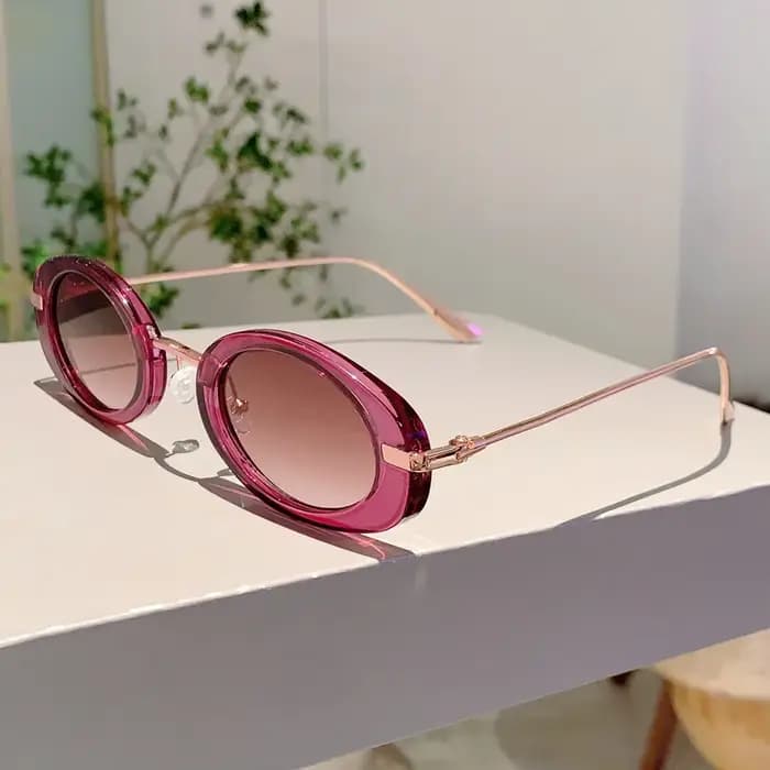 Lunettes de soleil rétro à petite monture ovale, nuances de luxe en métal de styliste pour femmes, m
