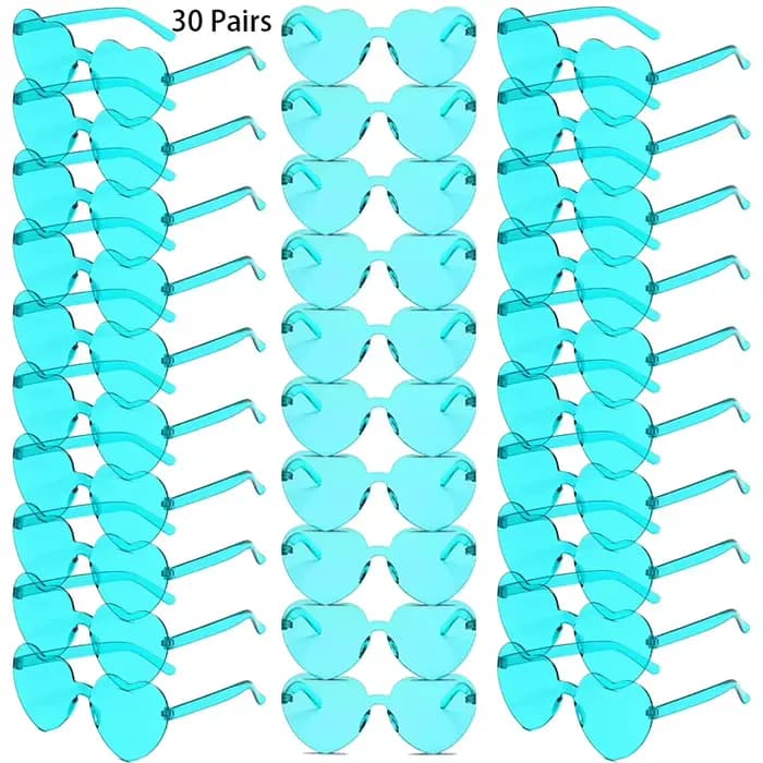 30 paires par ensemble lunettes de soleil en forme de coeur mignon sans monture couleur unie plage v