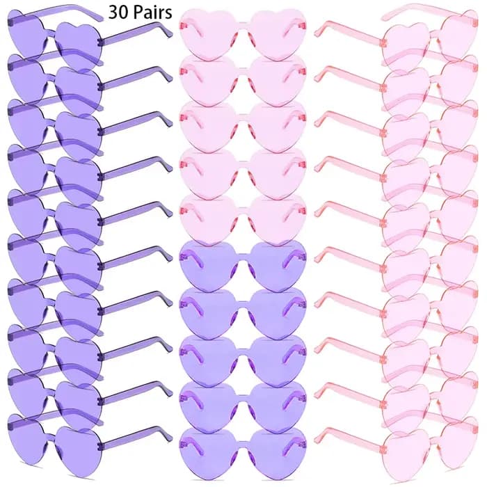 30 paires par ensemble lunettes de soleil en forme de coeur mignon sans monture couleur unie plage v