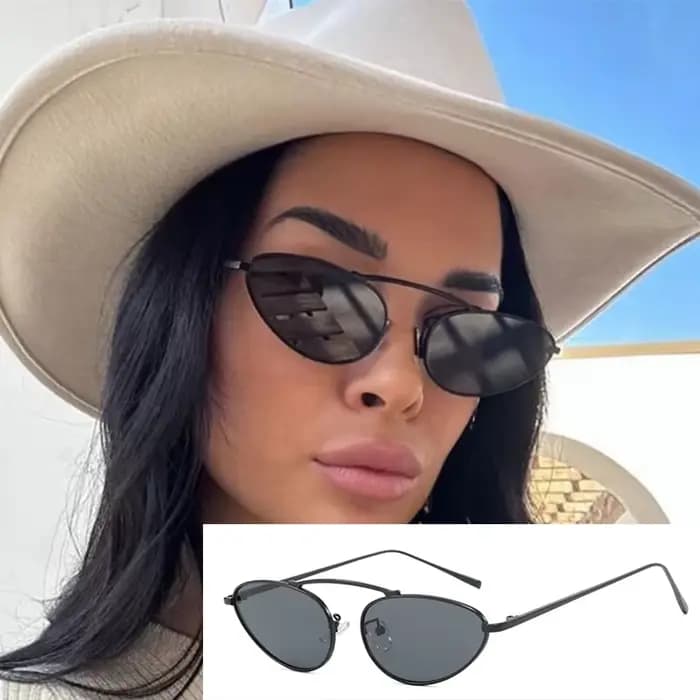 ChimBrand Designer Lunettes de soleil œil de chat à petite monture en métal pour femmes, lunettes de