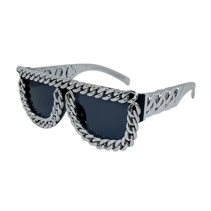 Lunettes de soleil carrées surdimensionnées avec chaîne en or pour hommes, rétro, exagérées, de styl