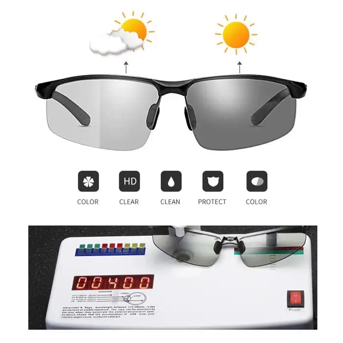 AOWEAR hommes photochromique polarisé sans monture lunettes de soleil hommes jour nuit conduite camé
