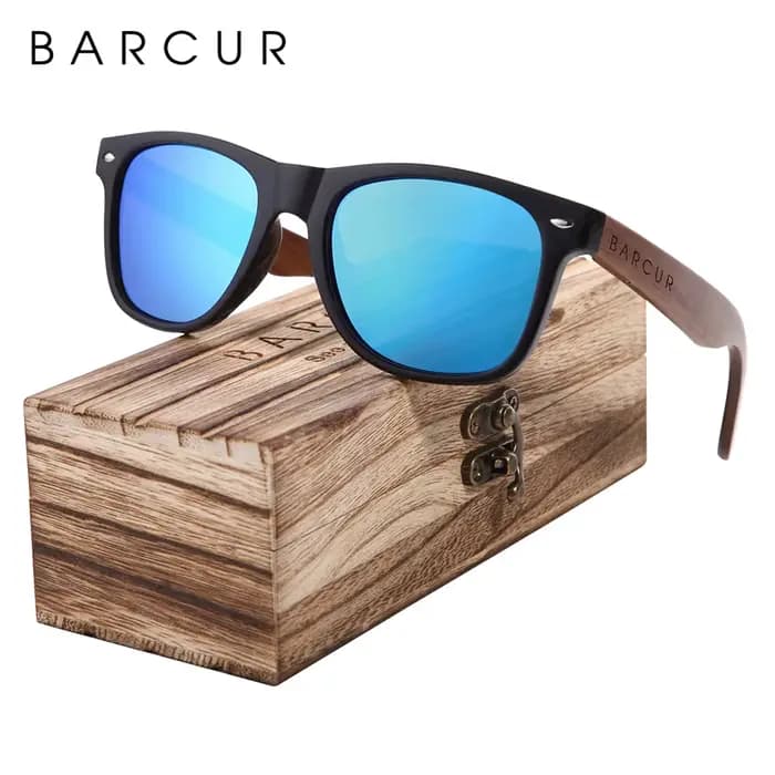 BARCUR noir noyer lunettes de soleil bois lunettes de soleil polarisées hommes lunettes hommes UV400