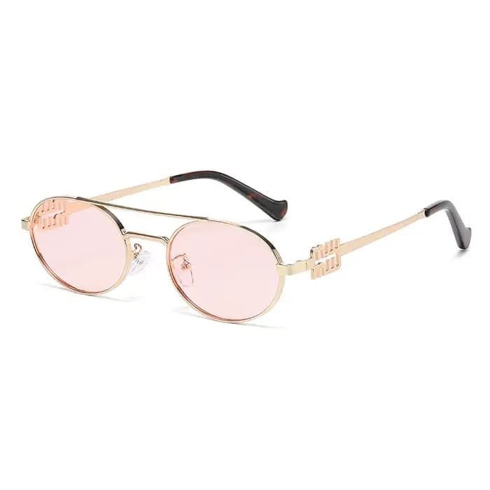 Lunettes de soleil rétro en métal à monture ovale double pont avec protection UV