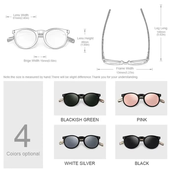 Hu bois lunettes de soleil rondes pour hommes polarisées rose Uv400 lentille lunettes de soleil femm