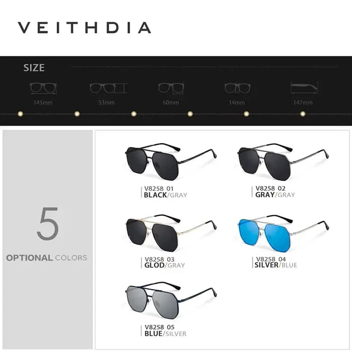 VEITHDIA-Lunettes de soleil vintage polarisées pour homme et femme, verres carrés en nylon, style ré