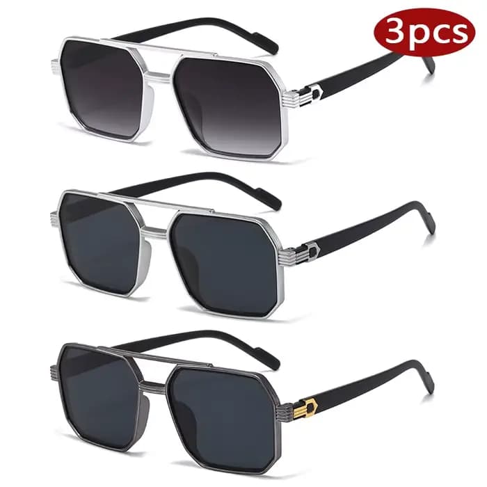 Lunettes de protection 3 pièces rétro grand cadre lunettes de soleil carrées classique Double faisce