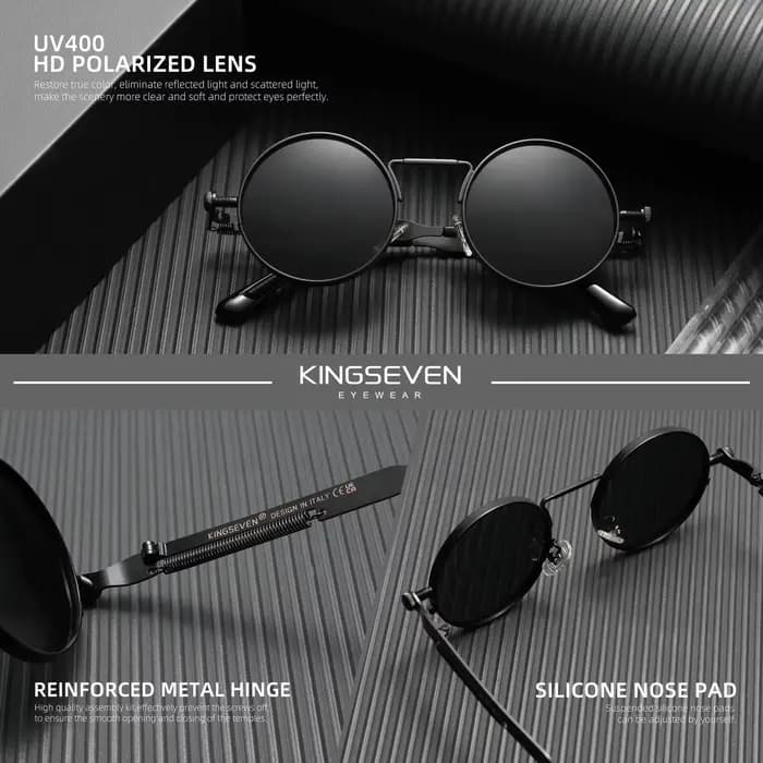KINGSEVEN Vintage polarisées Steampunk lunettes de soleil rondes marque de luxe hommes lunettes Vint