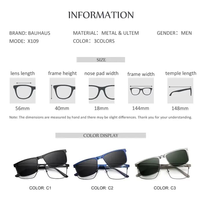 X109 1 en 1 Lunettes à clip polarisées magnétiques, monture de lunettes optiques pour hommes, lunett