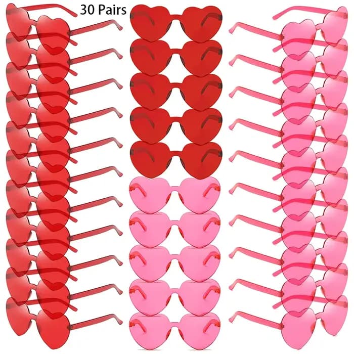 30 paires par ensemble lunettes de soleil en forme de coeur mignon sans monture couleur unie plage v