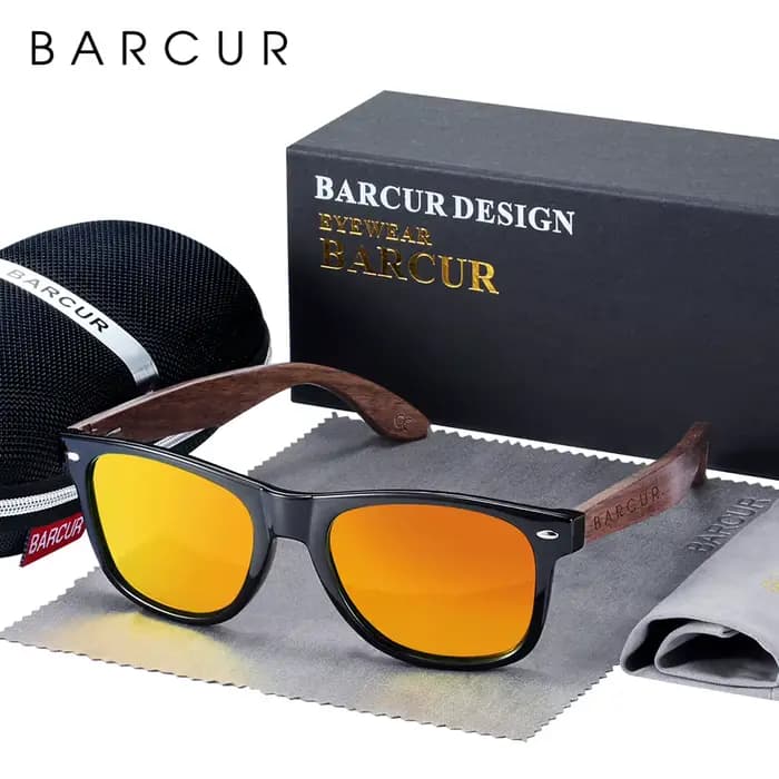 BARCUR haute qualité noir noyer lunettes de soleil Anti-reflet hommes femmes miroir lunettes de sole