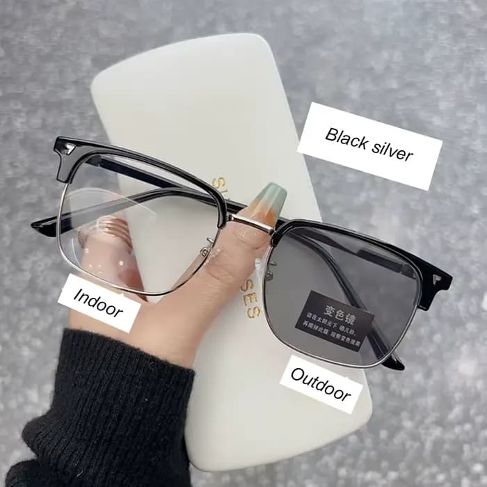 KLASSNUM hommes lunettes photochromiques demi-monture fini myopie lunettes Transparent changement de