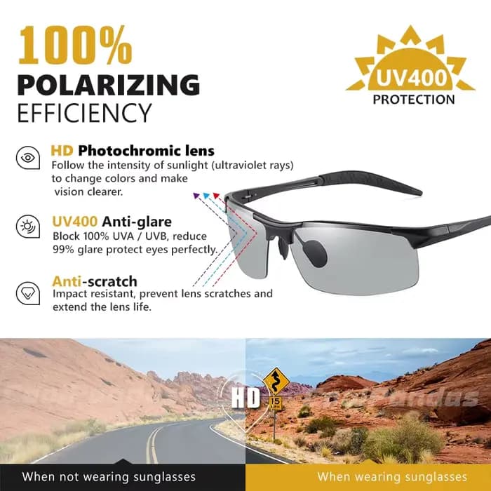 CoolPandas lunettes de soleil photochromiques hommes polarisées sans monture Sport de plein air lune