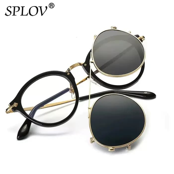 Lunettes de soleil rétro Steampunk à Clip rond pour hommes et femmes, verres amovibles Double couche