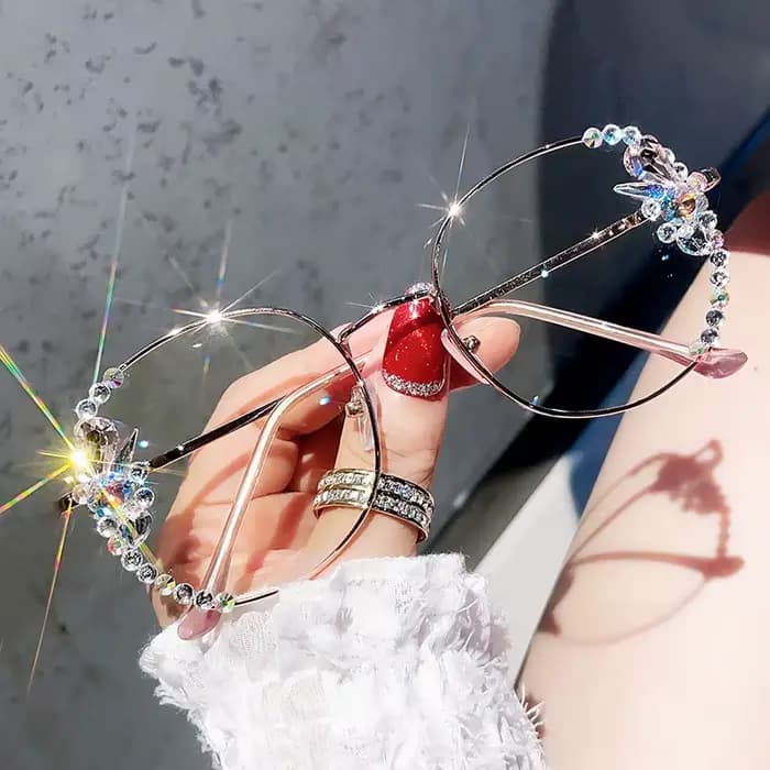 Diamants brillants lunettes carrées femmes luxe strass alliage cadre clair lentille lunettes tendanc