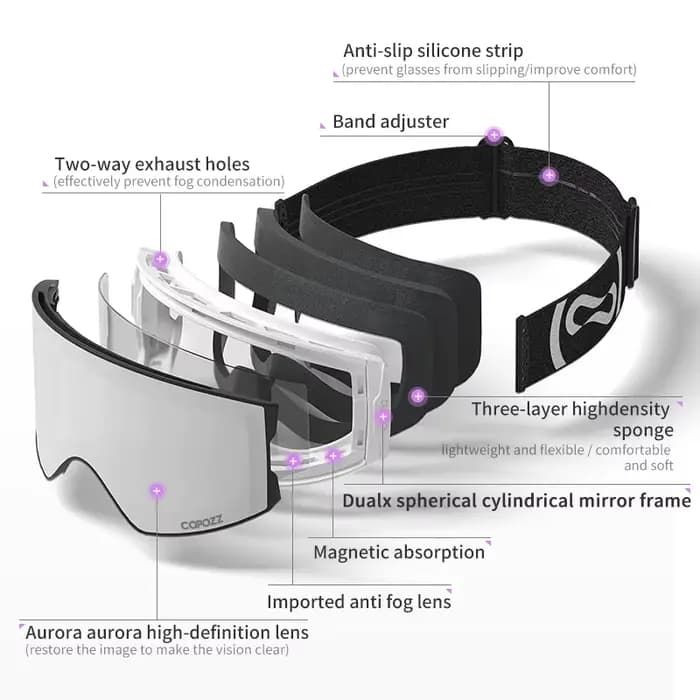 COPOZZ lunettes de Ski professionnelles magnétiques Protection UV400 lunettes de Ski Anti-buée pour