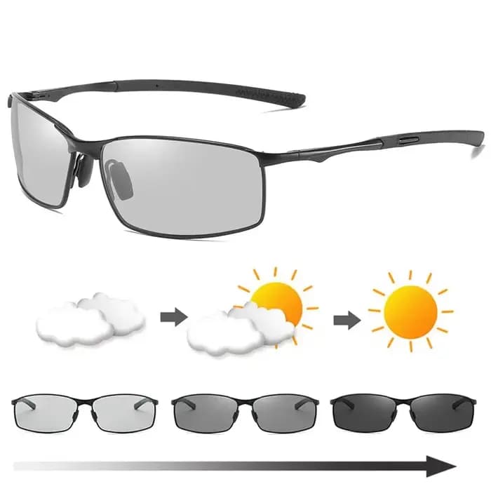Lunettes de soleil photochromiques polarisées pour hommes, lunettes carrées en métal pour hommes, lu