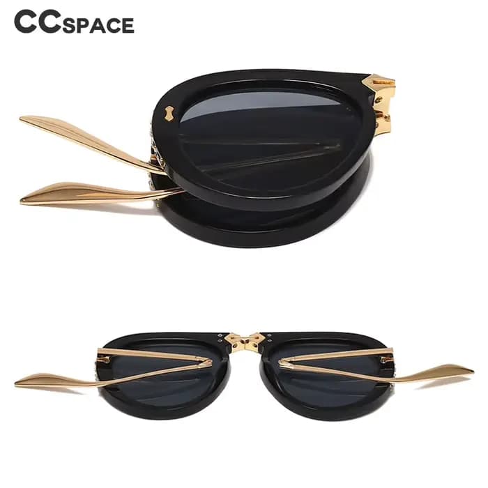 Lunettes de soleil rétro pliables en diamant pour hommes et femmes, nuances de mode UV400 Vintage, 4