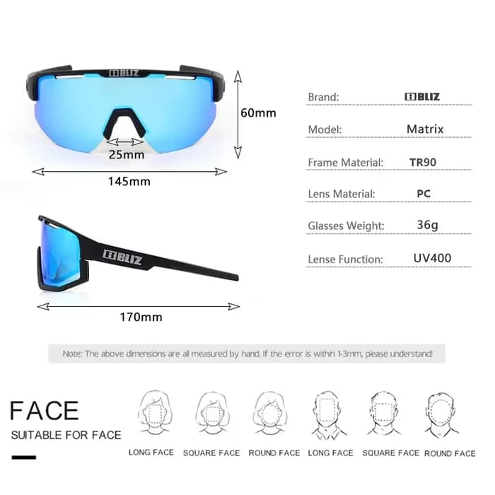Lunettes de cyclisme B BLIZ Matrix UV400 MTB, lunettes de vélo de montagne anti-vent, lunettes polar