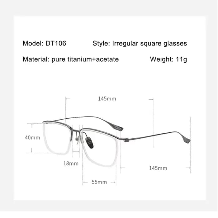 DTX106 – lunettes ultralégères en titane pur pour hommes d'affaires, monture carrée, faites à la mai